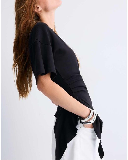 Stradivarius White Asymmetric Short Sleeve T-shirt