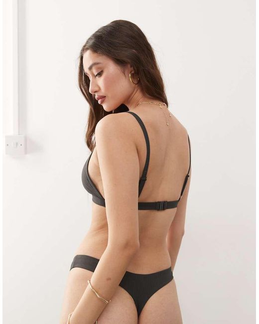 Weekday Black Ribbed Thong Bikini Bottom