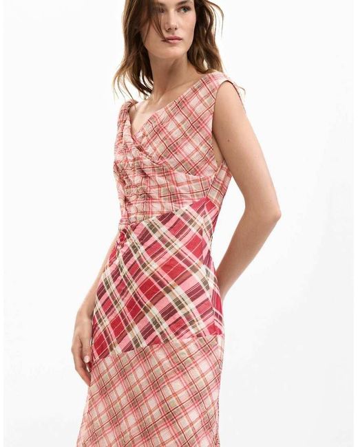 Desigual Yellow Checked Plaid Strap Dress