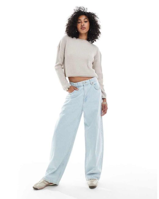 Jersey De Corte Cuadrado Con Cuello Redondo Y Borde Vuelto De ASOS de color White