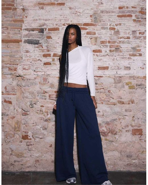 Stradivarius Blue Asymmetrical Neckline Top