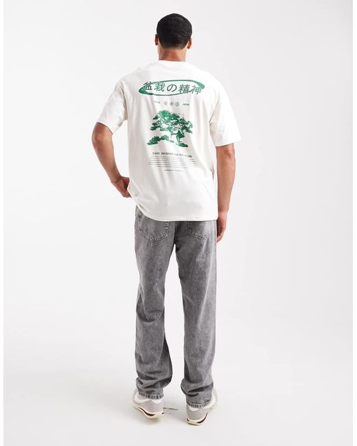 Camiseta Color Crema Extragrande Con Estampado De Bonsái De -Blanco Jack & Jones de hombre de color White