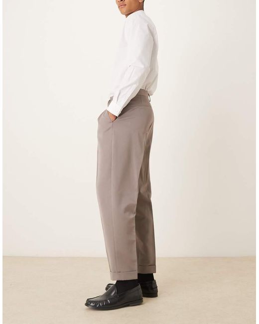 ASOS Brown Smart Relaxed Tapered Trousers for men
