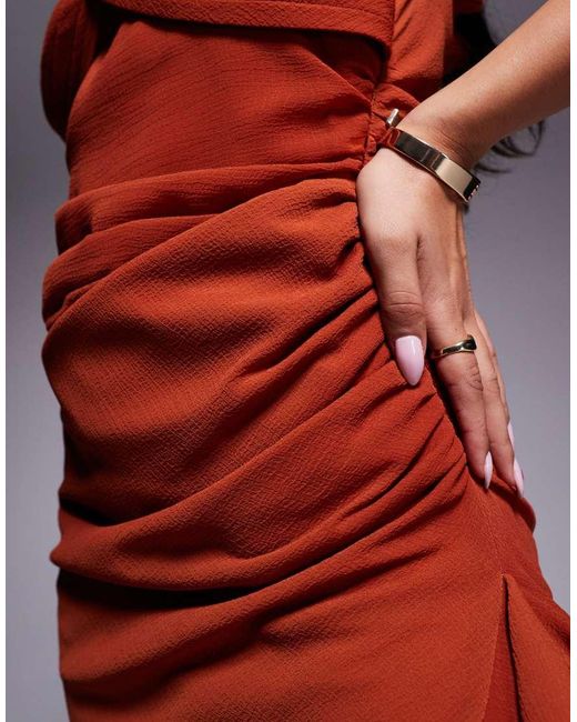 ASOS Red Draped Crinkle Maxi Dress With Ruffles And Strappy Details