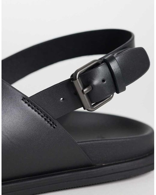 Mango White 100% Leather Cross Strap Design Sandals With Buckle Detailing for men