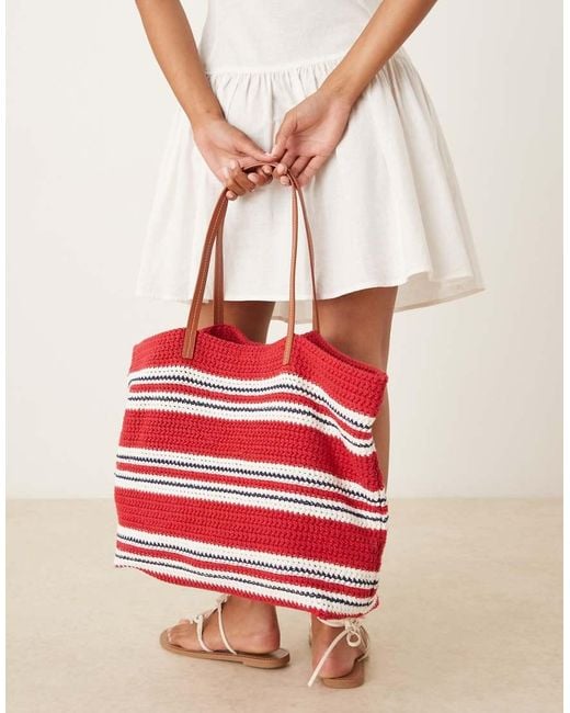 ASOS Red Hand Crochet Knit Tote Bag