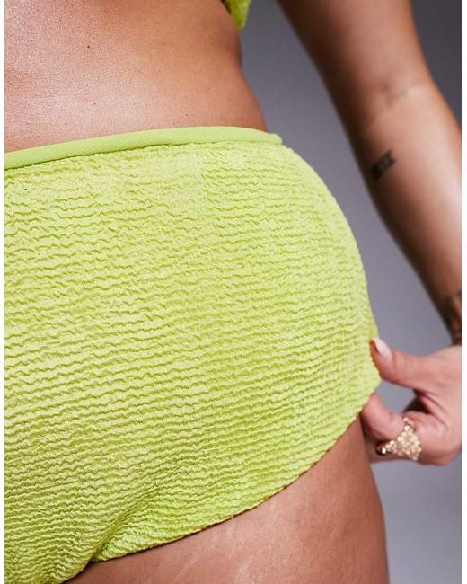 ASOS Green Asos Design Curve Bella Textured High Waist High Leg Bikini Bottom