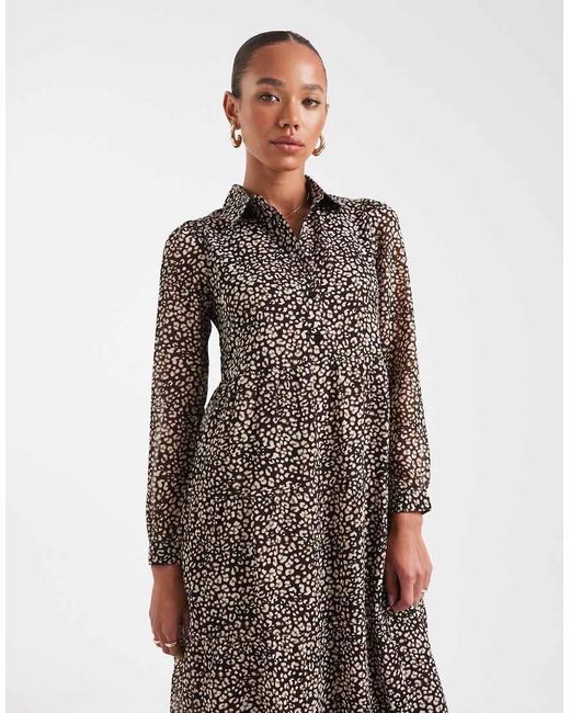 Wednesday's Girl Gray Smudge Leopard Tiered Midaxi Dress