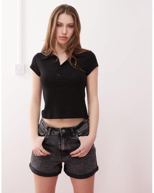 Moni - short en jean à taille haute - foncé délavé Noisy May en coloris Black