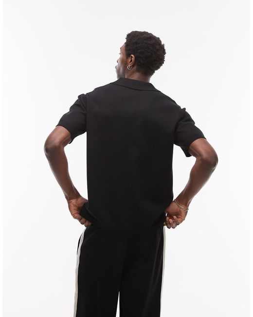 Topman Gebreid Overhemd Met Borduursels Aan De Voorkant in het Black voor heren