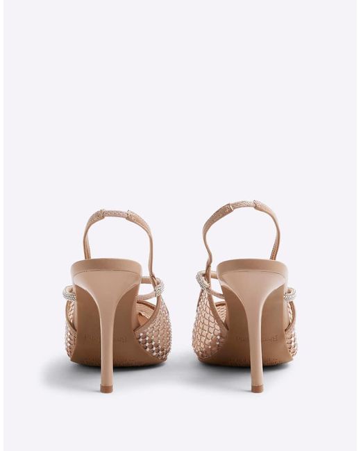 River Island Pink Mesh Diamante Sling Back Court Shoes