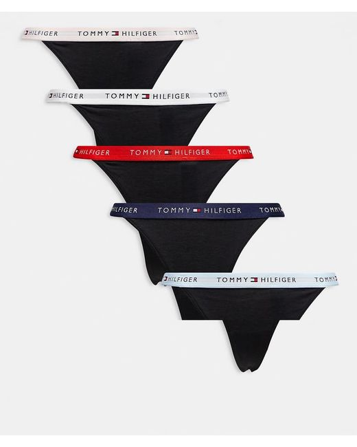 Tommy Hilfiger Black Essential Cotton 5 Pack Tanga Thongs