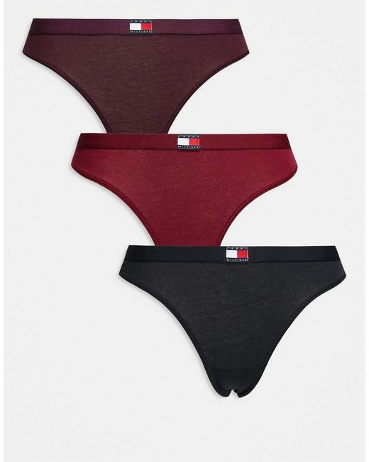 Confezione Da 3 Perizomi Nero, Bordeaux E Rosso Con Bandiera di Tommy Hilfiger in Red