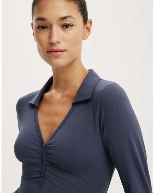 Cotton On Blue Henley Long Sleeve Polo