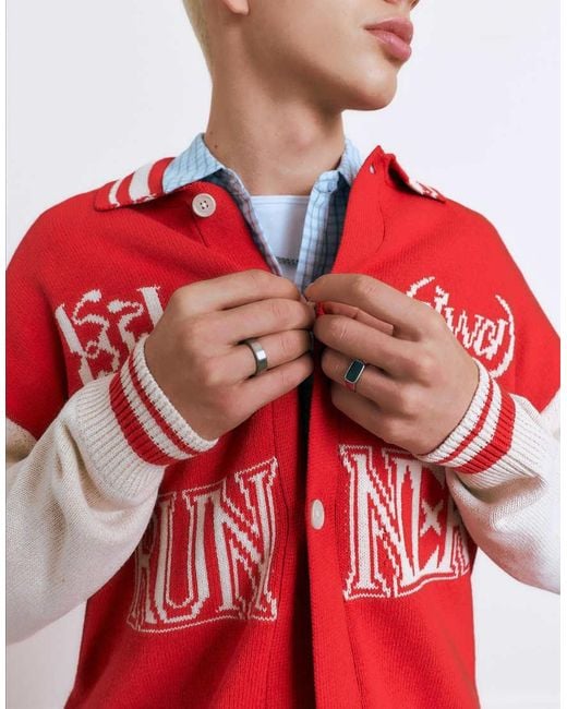 Pull&Bear Red Stwd Cardigan for men