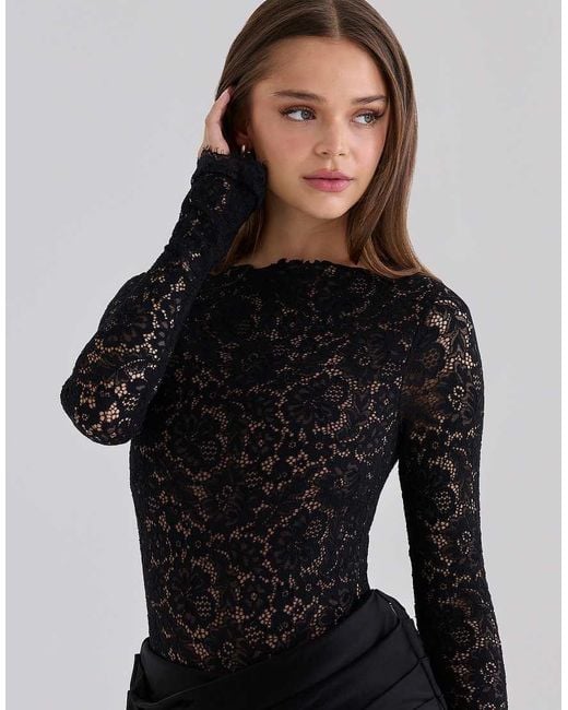 House Of Cb Black Yasmeen Corded Lace + Satin Draped Maxi Dress