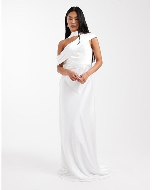 Six Stories White Bridal Satin One Shoulder Maxi Dress