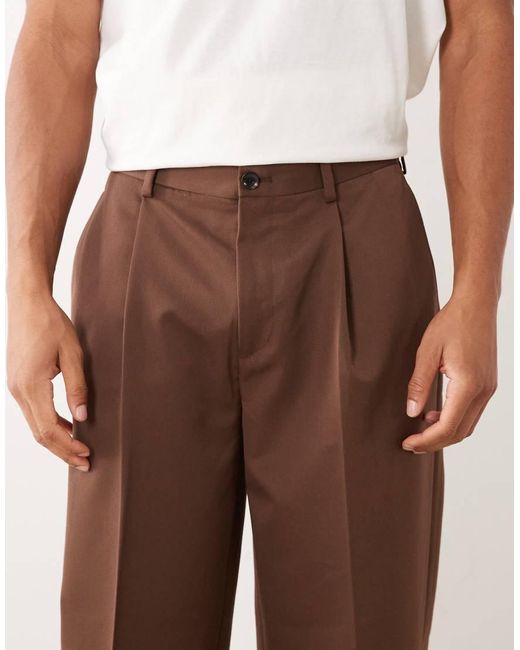 ASOS Natural Smart Pleated Oversized Tapered Trousers for men
