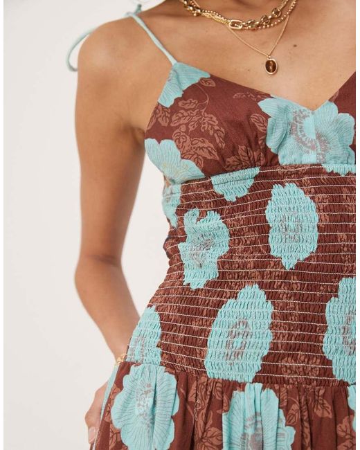 Free People Natural Adriel Floral Print Knee Length Cami Dress