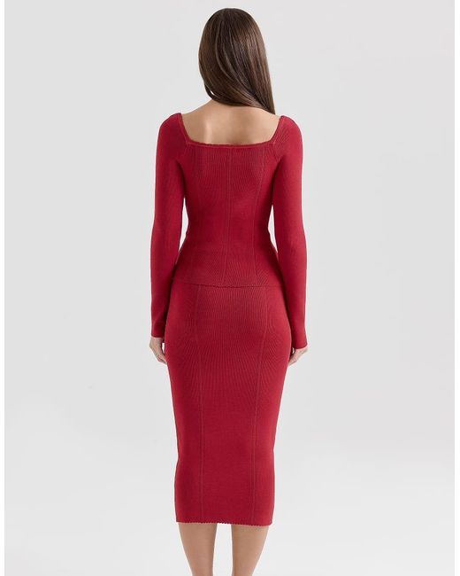 House Of Cb Red Agatha Long Sleeve Top