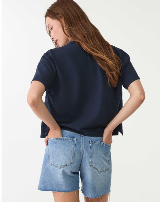Stradivarius Blue – kurzärmlige hemdbluse aus leinenmix