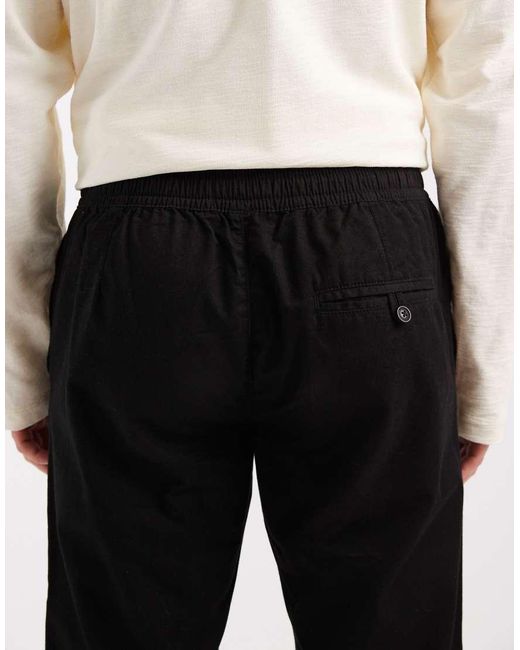 Brave Soul Black Cotton Twill Trousers With Elasticated Waist for men