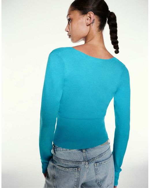 Pull&Bear Blue Surplice Neckline Jumper