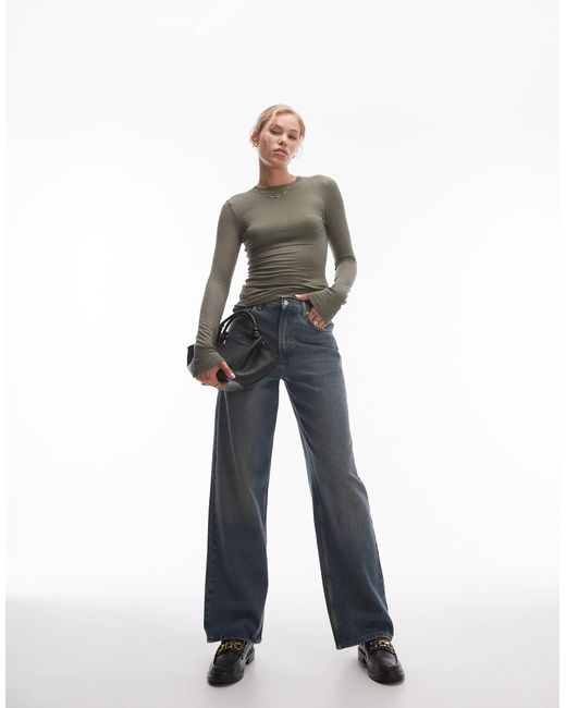 TOPSHOP Brown Premium Rib Long Sleeve Top