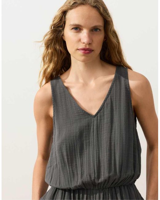 Oysho Natural 100% Cotton Long Jumpsuit