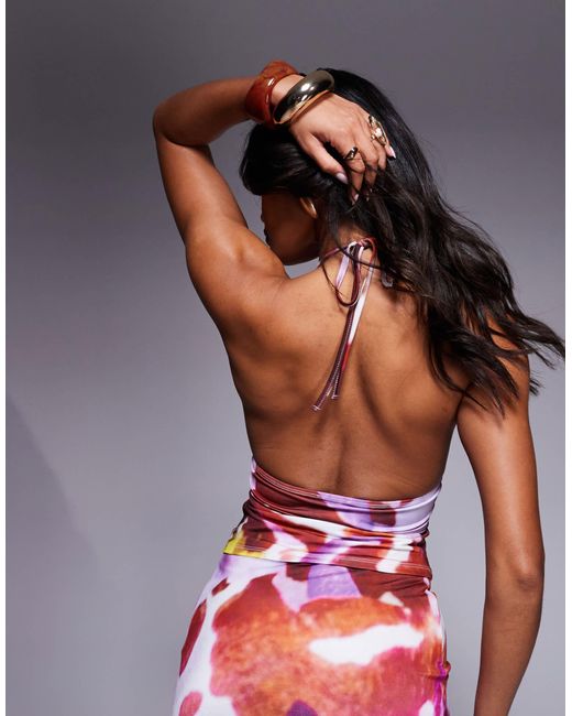 ASOS Red Co-ord Ruched Underbust Cami Top With Knot Strap Detail