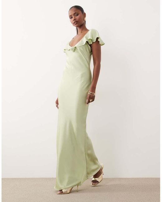 Vero Moda Green Cap Sleeve Rose Detail Maxi Dress