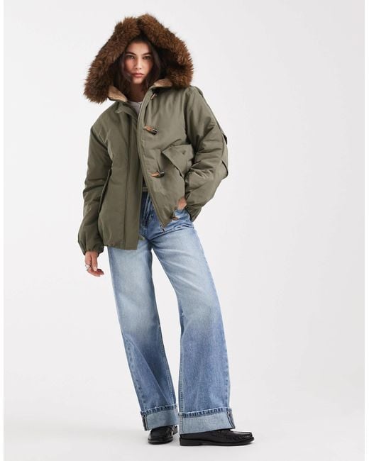 ASOS Green Bomber Parker With toggle Detail