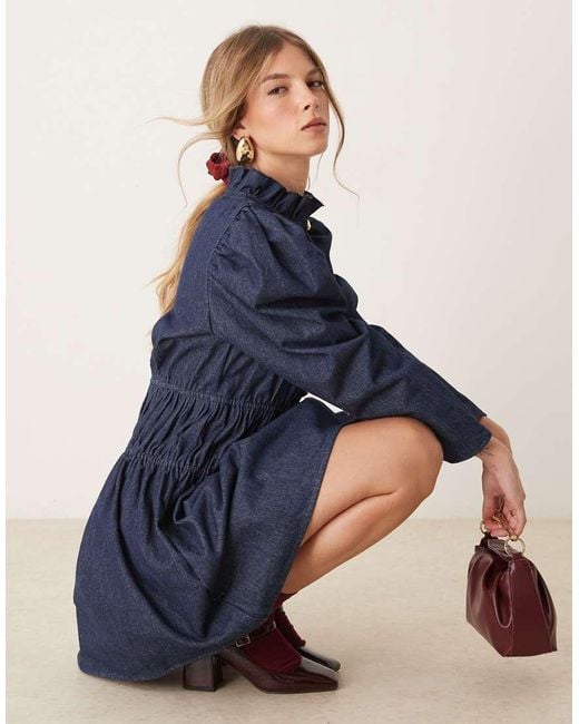 Ghospell Blue Denim Mini Dress