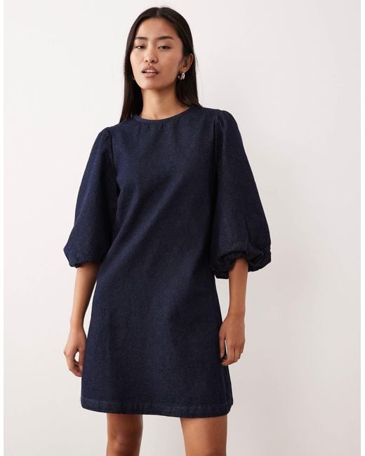 asos blue puff sleeve dress Denim Mini With Detail in Black White Contrast Asymmetrical PublishMonth: 01-2025 The regular fit and Size:15.5
