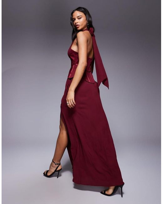ASOS Purple Structu Halter Corset Detail Maxi Dress