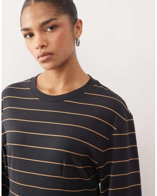 Monki Brown Cinched Waist Long Sleeve Structured Jersey Top