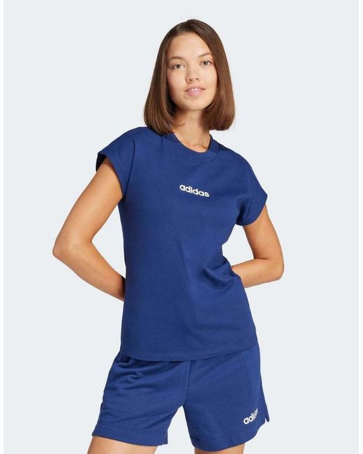 Adidas Originals Blue Essentials Linear Cotton Tee