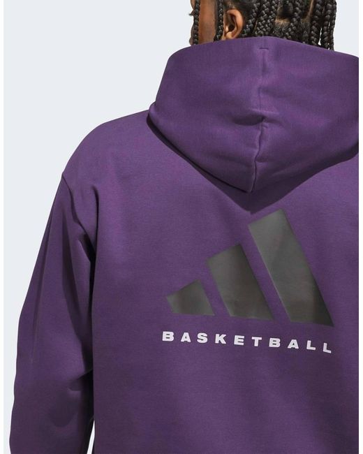 Sudadera Con Capucha De Felpa Basketball De -Morado Adidas Originals de color Purple