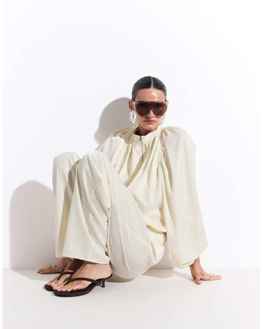 Missy Empire White Satin Drawstring Relaxed Trouser Co-Ord