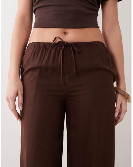 Mango Brown Teen Linen Mix Tie Waist Straight Trouser