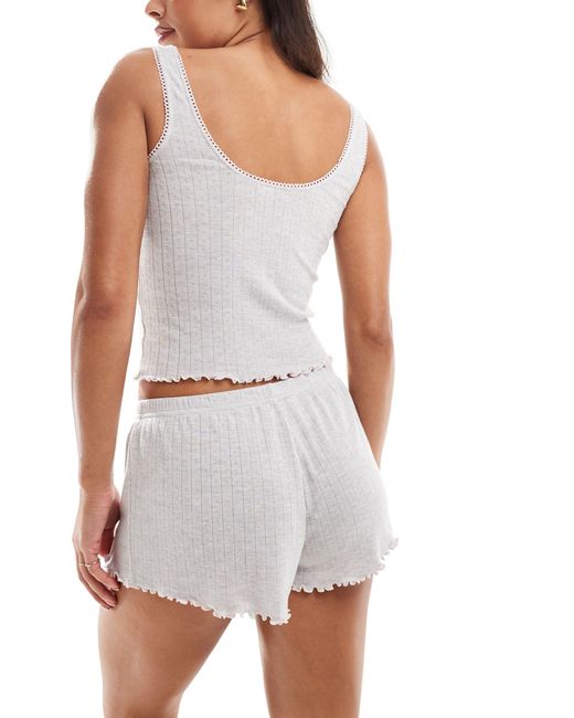 Boux Avenue White Ribbed Cami And Short Pyjama Set With Rosebud Detailing