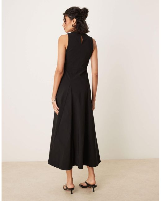 Robe mi-longue sans manches en bengaline à taille corsetée ASOS en coloris Black