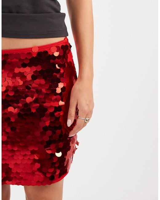 ASOS Red Large Sequin Mini Skirt