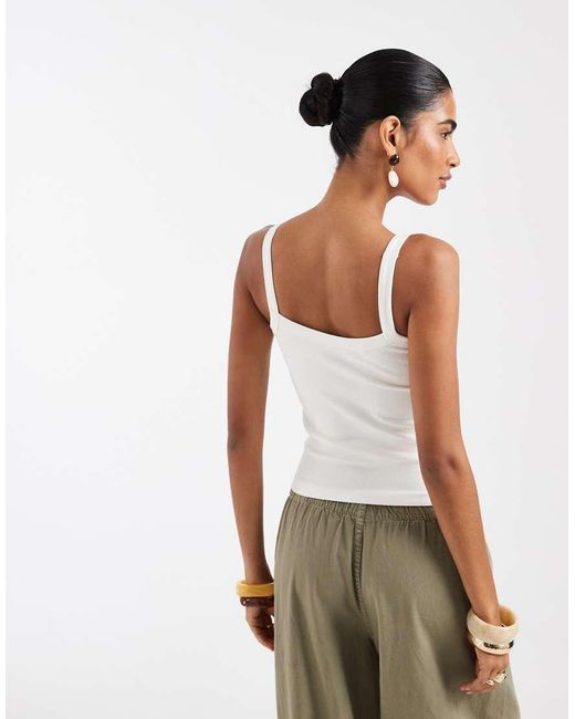 ASOS White Seamless Square Neck Cami With Button Detail