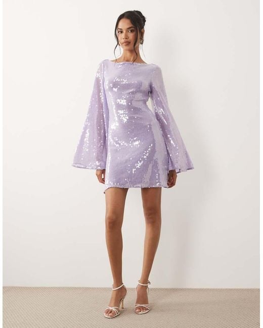 ASOS Purple Sequin Waterfall Sleeve Mini Dress