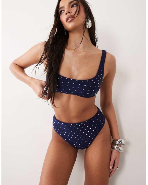 ASOS Blue Harmony Hot Fix Azores High Leg High Waist Bikini Bottom