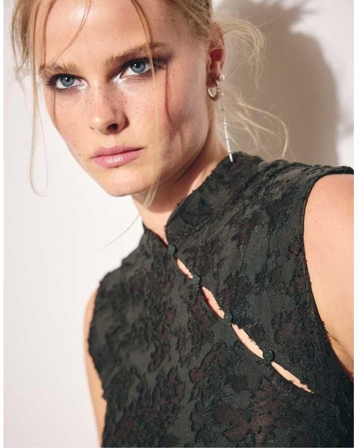Stradivarius Black Sleeveless Midi Dress With Stand Collar