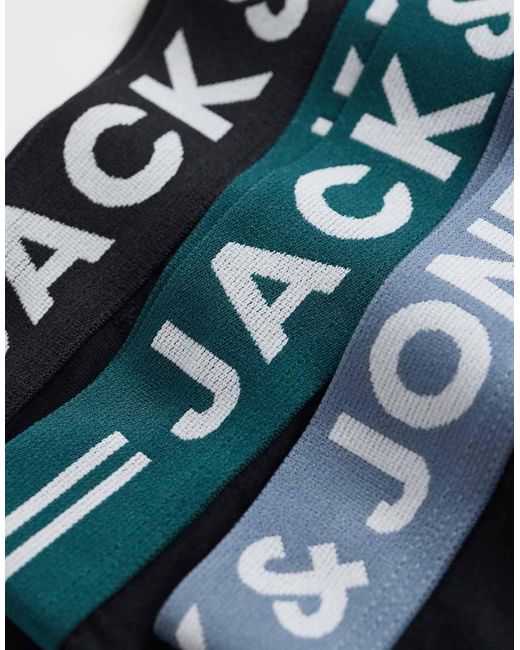 Jack & Jones Black 3 Pack Contrast Waist Band Trunks for men