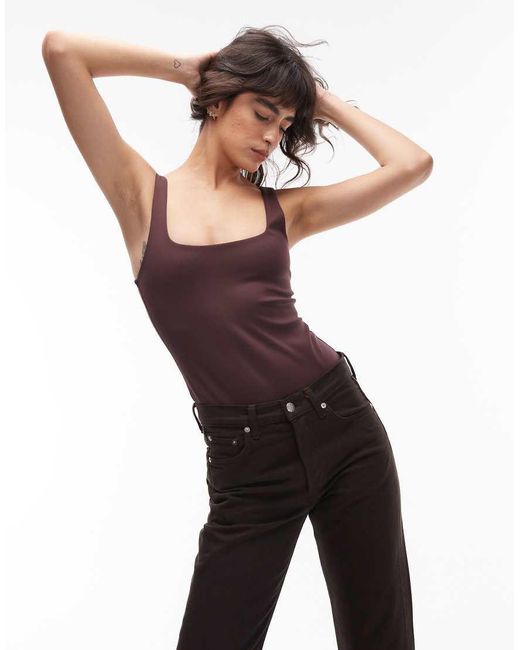 Body Marrón Chocolate Con Diseño Supermoldeador Y Escote Cuadrado De ASOS de color Purple