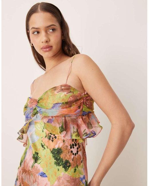 ASOS Natural Chiffon Bust Satin Cami Maxi Dress